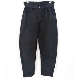ZARA Black‎ Paperbag High Waisted Barrel Leg Faux Leather Denim Pant Size 8